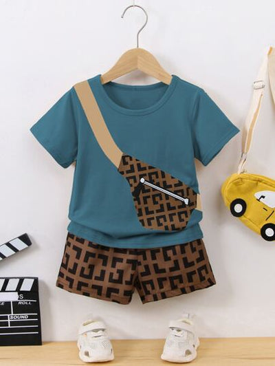 Toddler Boys Fenny Bag Graphic Shirt with Printed Shorts SD