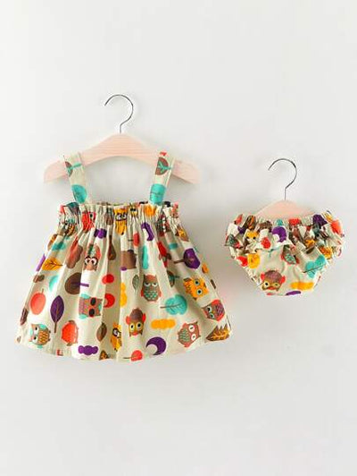 Baby Girl Owl Print Dress with Panties SD