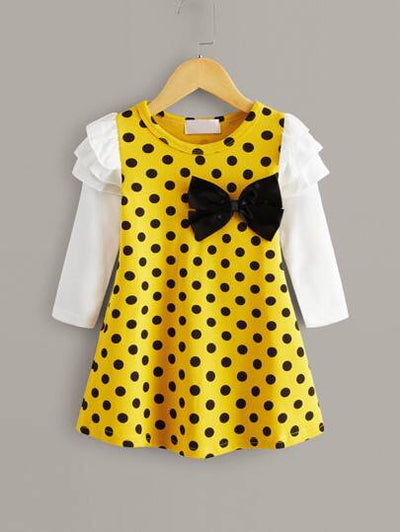 Toddler Girls Ruffle Shoulder Bow Decor Polka Dot Dress SD