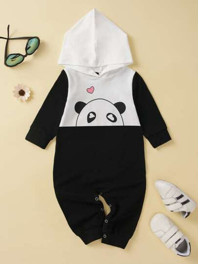 Baby Boy Panda Graphic Hooded Romper SD