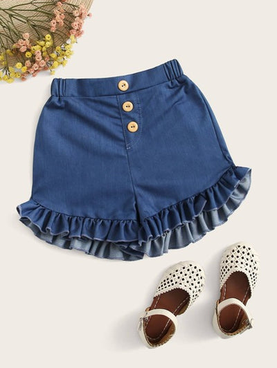 Toddler Girls Frilled Hem Button Detail Shorts SD