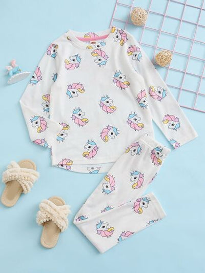 Toddler Girls Unicorn Print Shirt with PJs SD