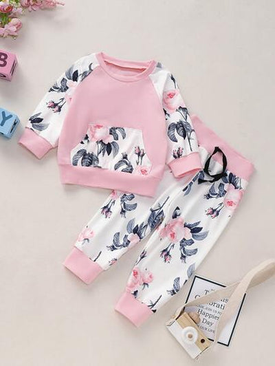 Baby Girl Raglan Sleeves Floral Shirt with PJs SD