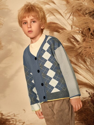 Toddler Boys Plaid Pattern Front Button Sweater SD