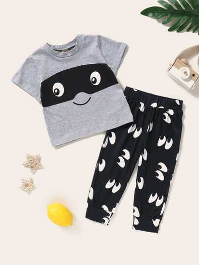 Toddler Boys Burglar Print Tee with PJs SD