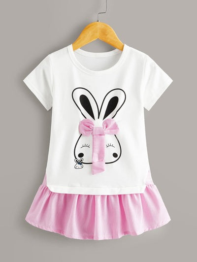 Toddler Girls Bow Detail Graphic Skater Hem Dress SD