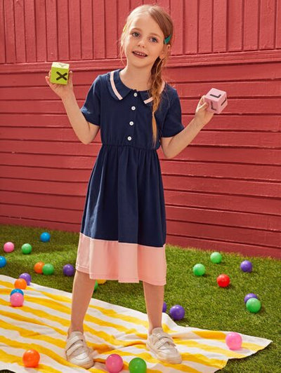 Toddler Girls Button Front Collared Dress SD