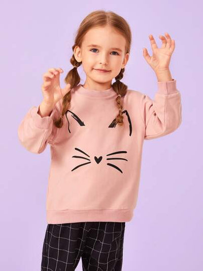 Toddler Girls Cat Ears & Whiskers Print Sweatshirt SD