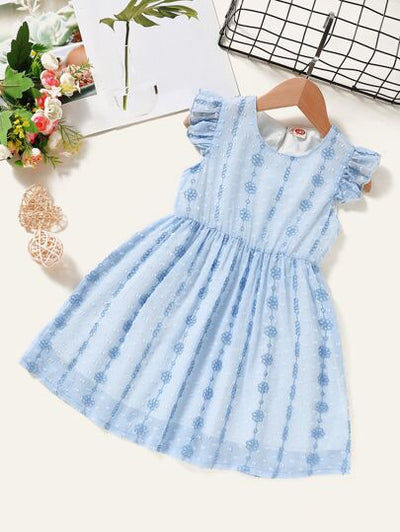 Toddler Girls Frill Shoulders Swiss Dot Dress SD