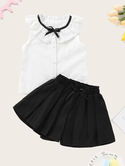 Toddler Girls Bow Detailed Button Blouse with Skirt SD