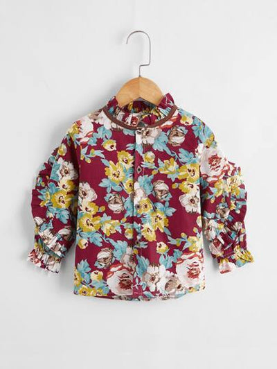Toddler Girls Frilled Collar & Cuff Floral Pattern Blouse SD