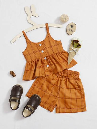 Toddler Girls Grid Peplum Top with Shorts SD