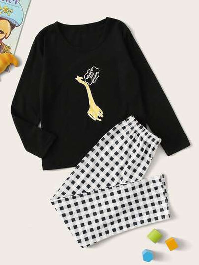 Toddler Boys Giraffe Graphic Shirt with Plaid PJs SD