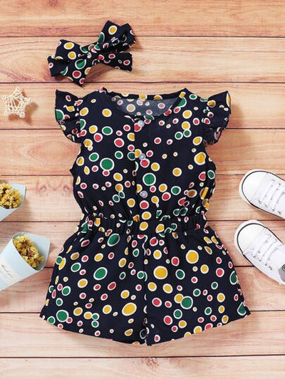 Baby Girls Multicolour Dotted Romper with Headband SD
