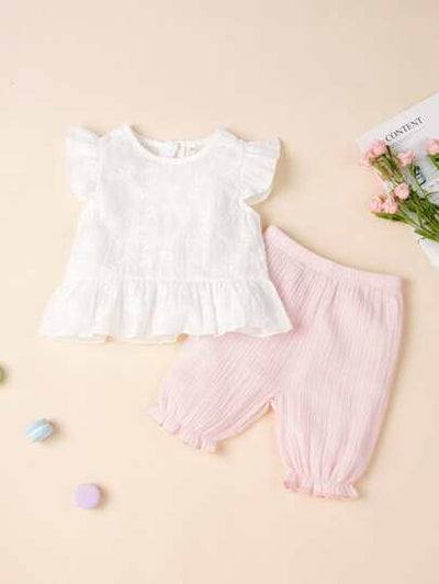 Baby Girls Frilled Sleeves Top with Frilled Hem Pants SD