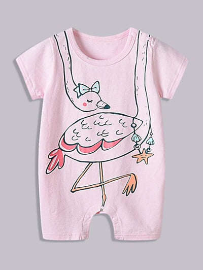 Baby Girl Flamingo Cartoon Graphic Romper SD