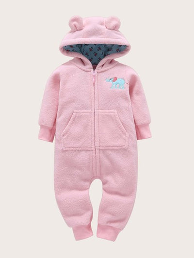 Baby Girl Elephant Patch Front Zip Onesie SD