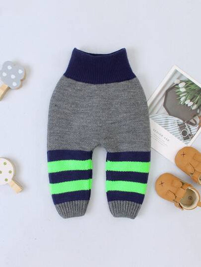 Baby Boy Knitted Striped Panel Pants SD