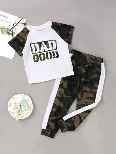 Toddler Girls Camo Letter Graphic Crop Tee & Camo Panel Pant SD