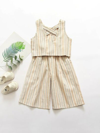 Baby Girl Criss-Cross Neck Striped Top & Flared Pants SD