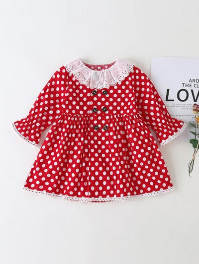 Toddler Girls Lace Detail Polka Dot Dress SD