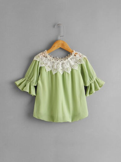 Baby Girl Lace Decor Collar with Frilled Sleeves Blouse SD