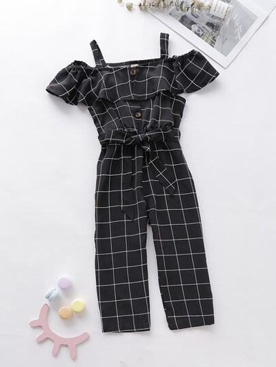 Toddler Girls Off Shoulder Grid Jumpsuit SD