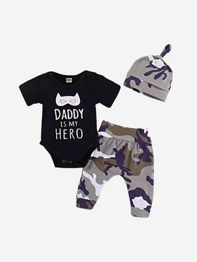 Toddler Boys Letter Print Romper with Camo Pants & Cap SD
