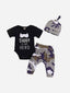 Toddler Boys Letter Print Romper with Camo Pants & Cap SD