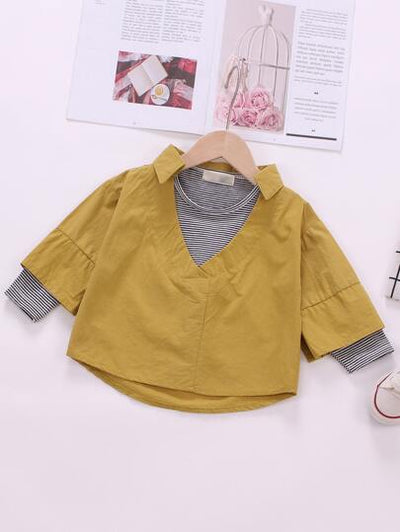 Baby Girl Striped Neck & Cuff Detail Collared Blouse SD