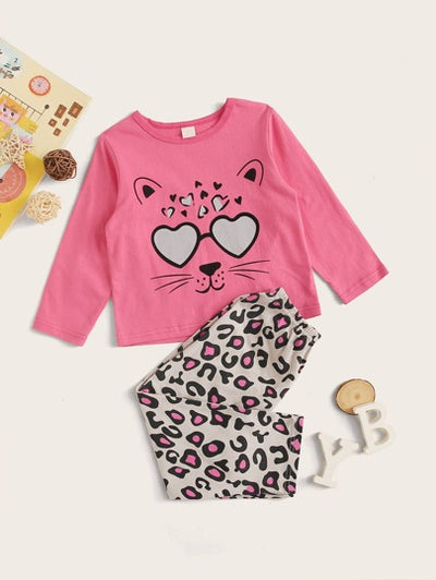 Toddler Girls Cheetah Cartoon Shirt with Cheetah Print PJs SD