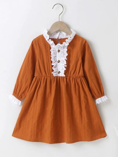 Toddler Girls Laced Neckline & Cuff Detail Dress SD