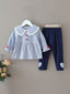 Baby Girl Peter Pan Collar Striped Top & Heart Patch Pants SD
