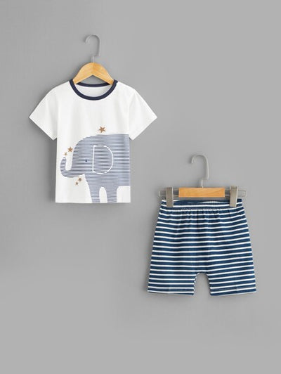 Baby Boy Elephant Tee & Striped Shorts SD