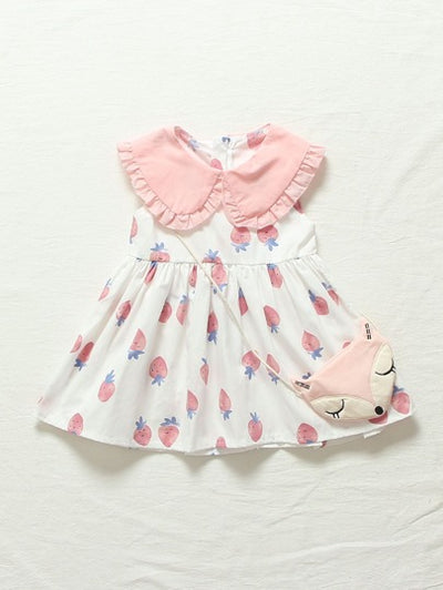 Baby Girl Peter Pan Collar Strawberry Print Dress SD