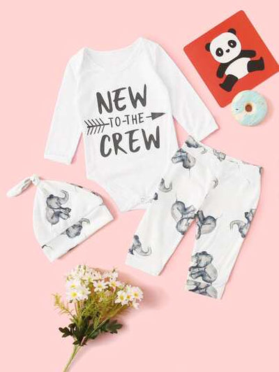 Baby Boy Elephant Print Romper and PJ with Hat SD