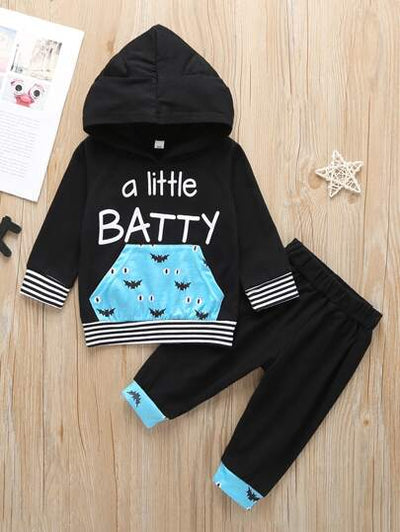 Baby Boy Bat Print Hooded Top with Pants SD