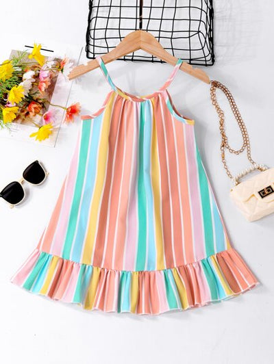 Toddler Girls Frilled Hem Striped Dress SD