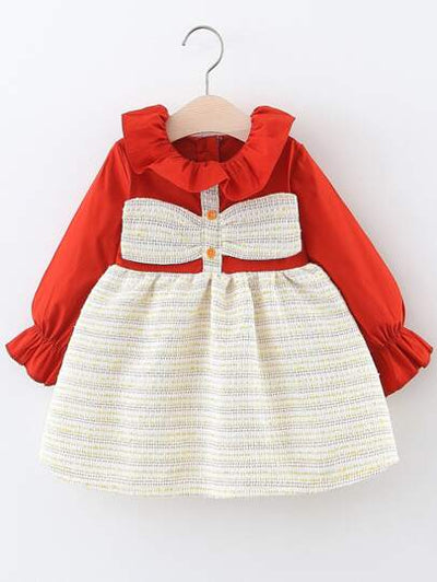 Baby Girl Frilled Neck & Cuff Tweed Dress SD