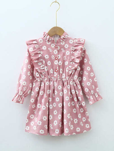Toddler Girls Frilled Neckline Floral Print Dress SD