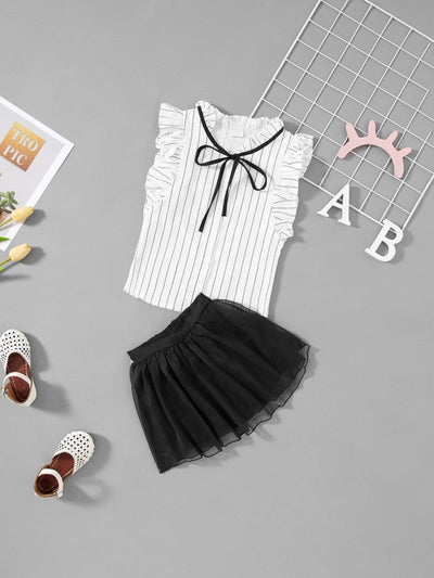 Girls Striped Frill Trim Blouse With Shorts SD