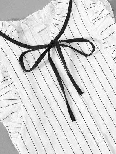 Girls Striped Frill Trim Blouse With Shorts SD