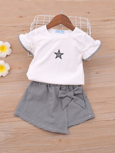 Toddler Girls Star Detail Top & Houndstooth Pattern Skirt SD