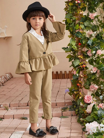 Toddler Girl Single Button Peplum Jacket & Pants Set SD