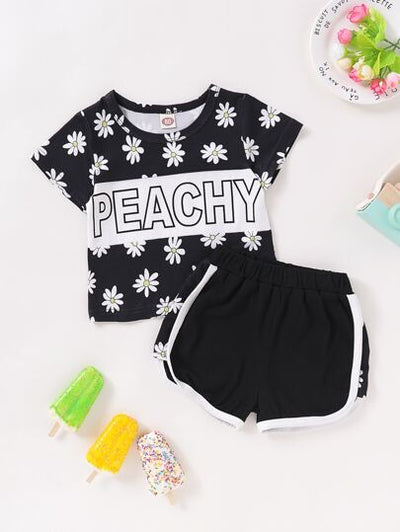 Baby Girl Floral Letter Graphic Shirt & Shorts SD