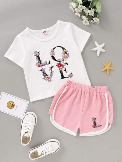 Baby Girls Floral Love Graphic Shirt & Shorts SD