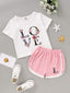 Baby Girls Floral Love Graphic Shirt & Shorts SD
