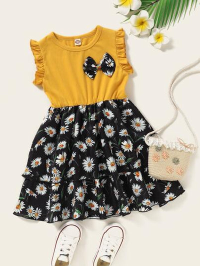 Toddler Girls Bow Detailed Floral Print Dress SD