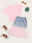 Toddler Girls Top & Denim Frilled Skirt SD