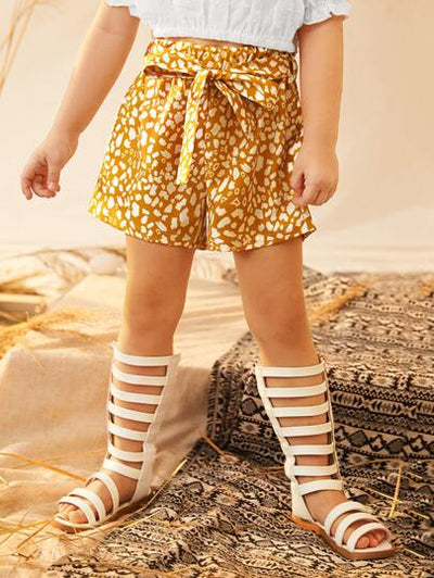 Toddler Girls Printed Belted Shorts SD